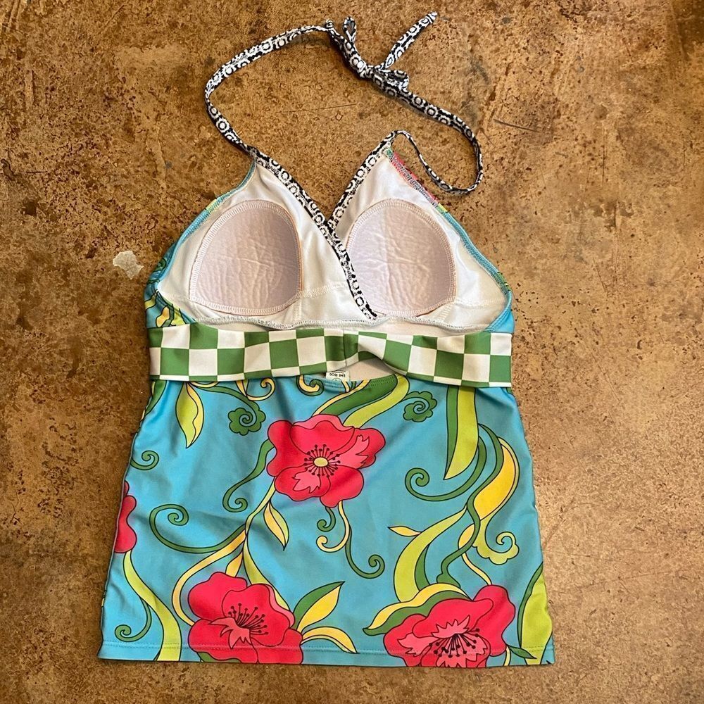 LIME Ricki aqua tropical floral‎ print surplice halter tankini swim top - Picture 4 of 5